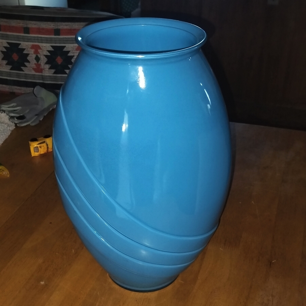 Vintage 80's Art Deco style draped glass vase XL large blue